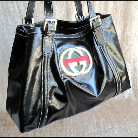 GUCCI Black GG Britt Boston Handbag SHOULDER Tote BAG Crystal Web Stripe & BAG - Picture 1 of 9